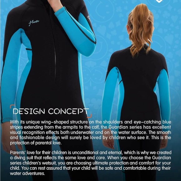 Hevto Wetsuit Youth 3/2mm Front Zip Neoprene Diving Surfing Swimming Suit NWOT - Picture 4 of 6